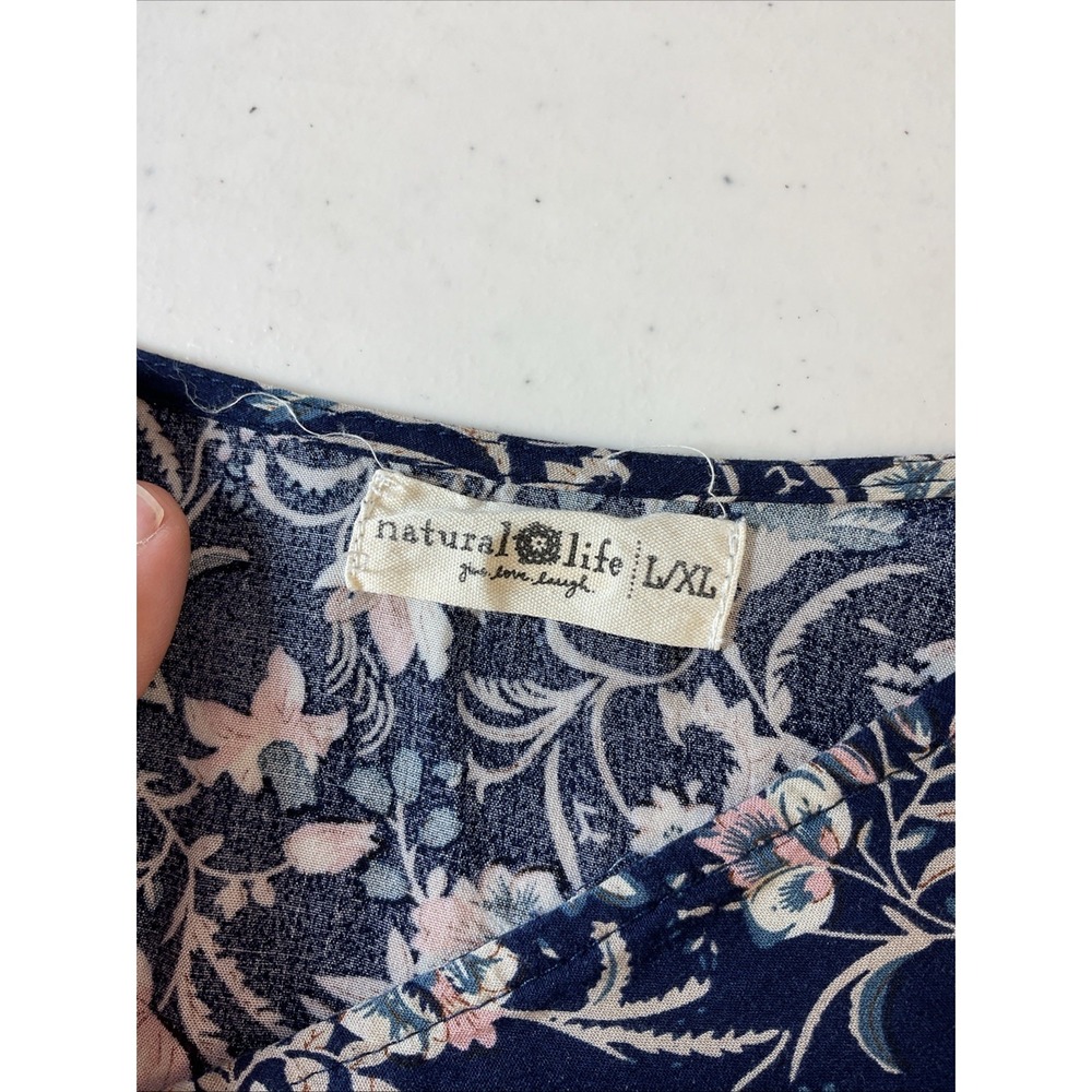 Natural Life Dress Rayon Navy Blue Floral Size L/XL Airy Flowy - Picture 3 of 7